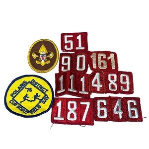 Vintage Boy Scout Badge Unit Number Patches Lot Of 9 BSA Cub Scouts Red Fabric